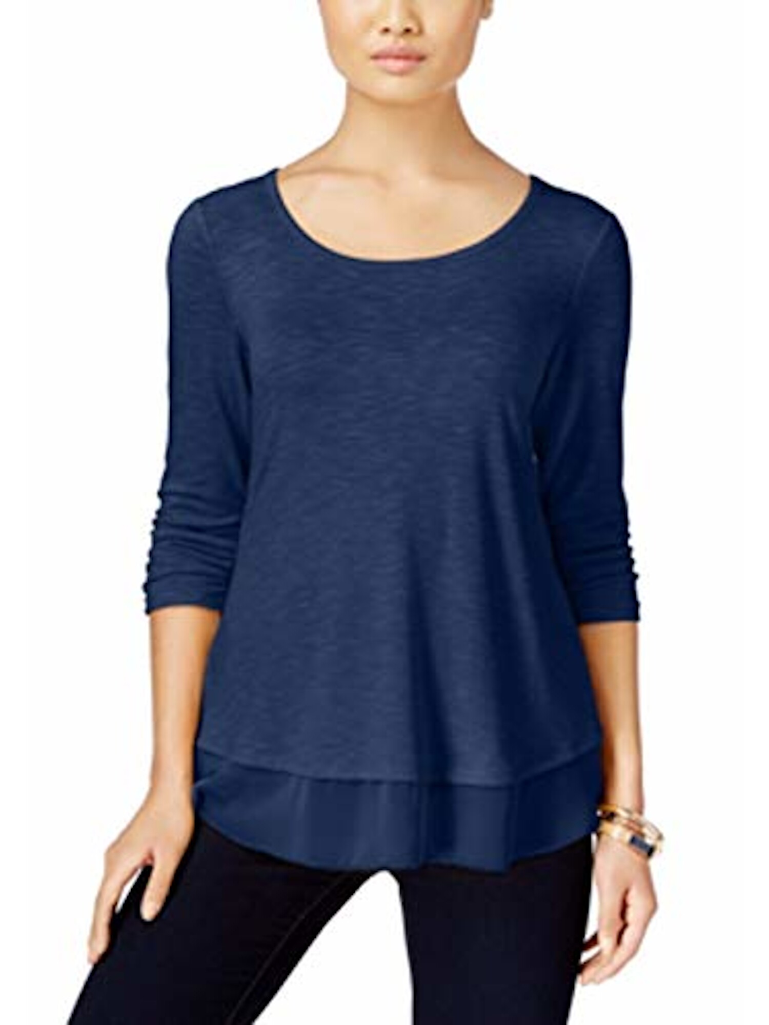 STYLE COMPANY Womens Navy Ruched 3 4 Sleeve Jewel Neck Top Size XXL 