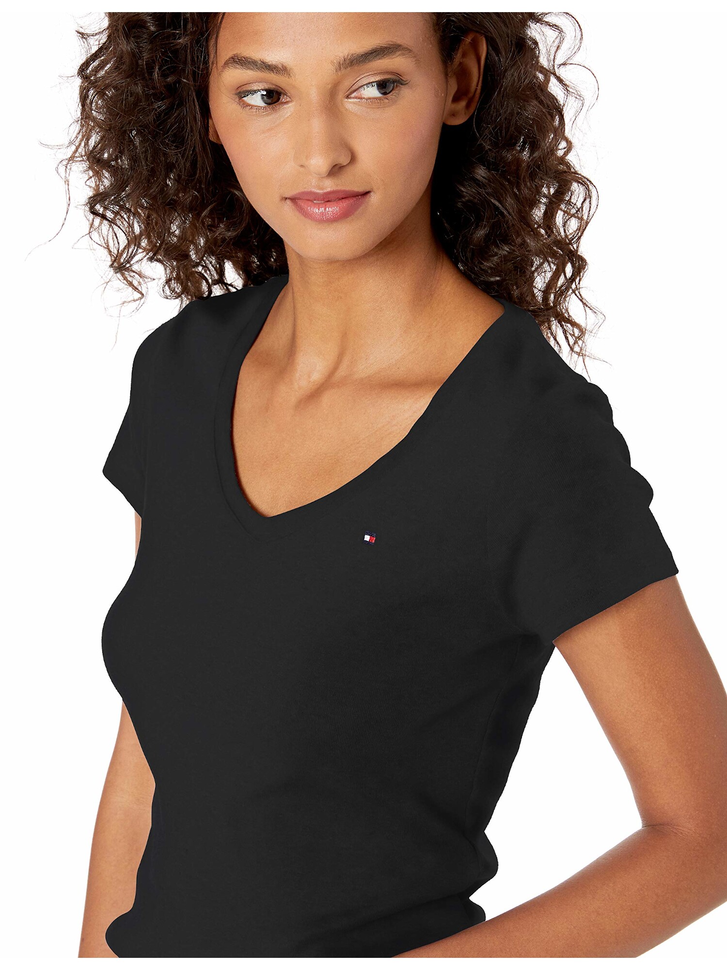 TOMMY HILFIGER 0024 Black Short Sleeve V Neck TShirt Top XS B+B eBay