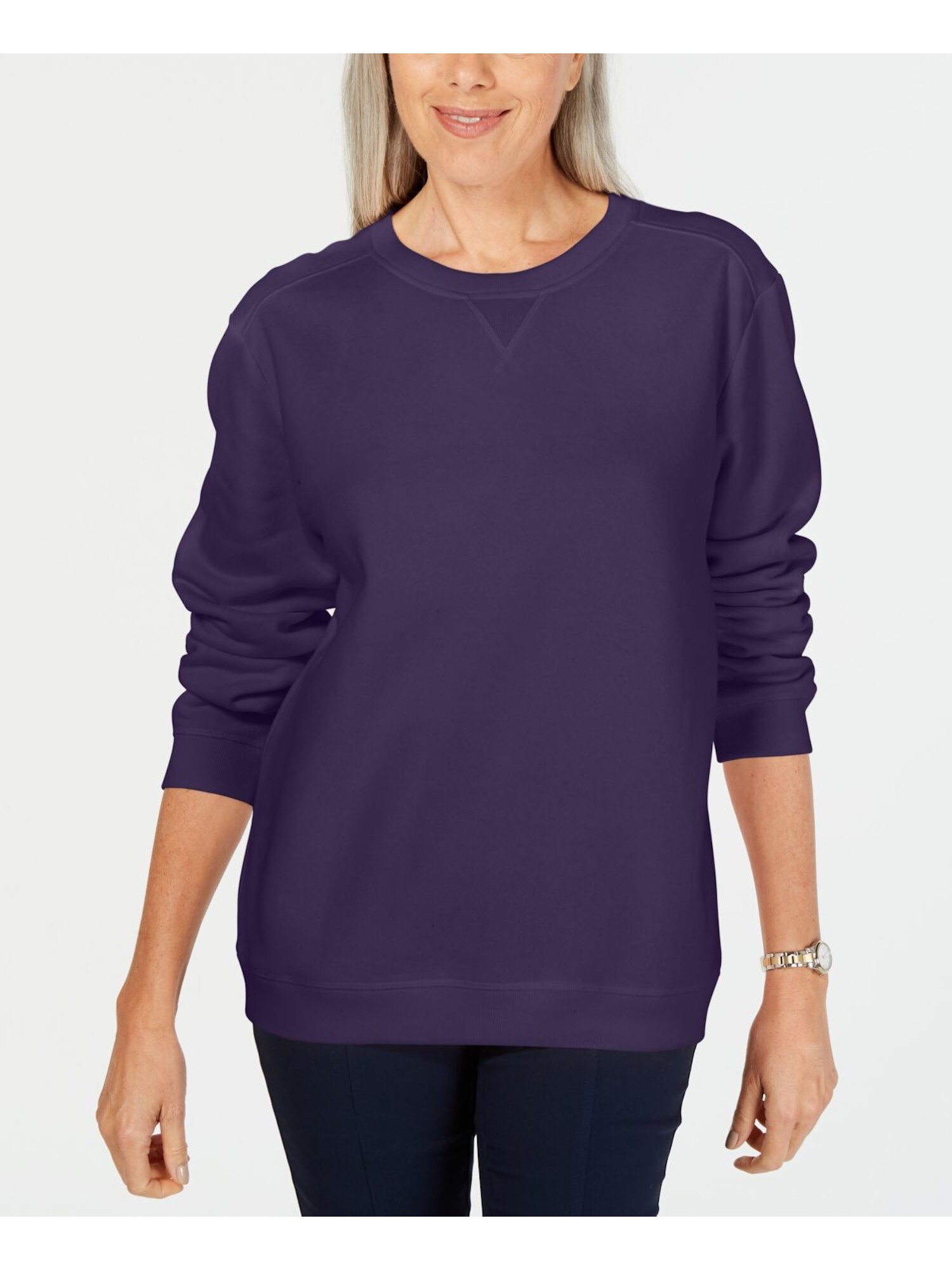 KAREN SCOTT Womens New 0741 Purple Long Sleeve Crew Neck Casual Sweater