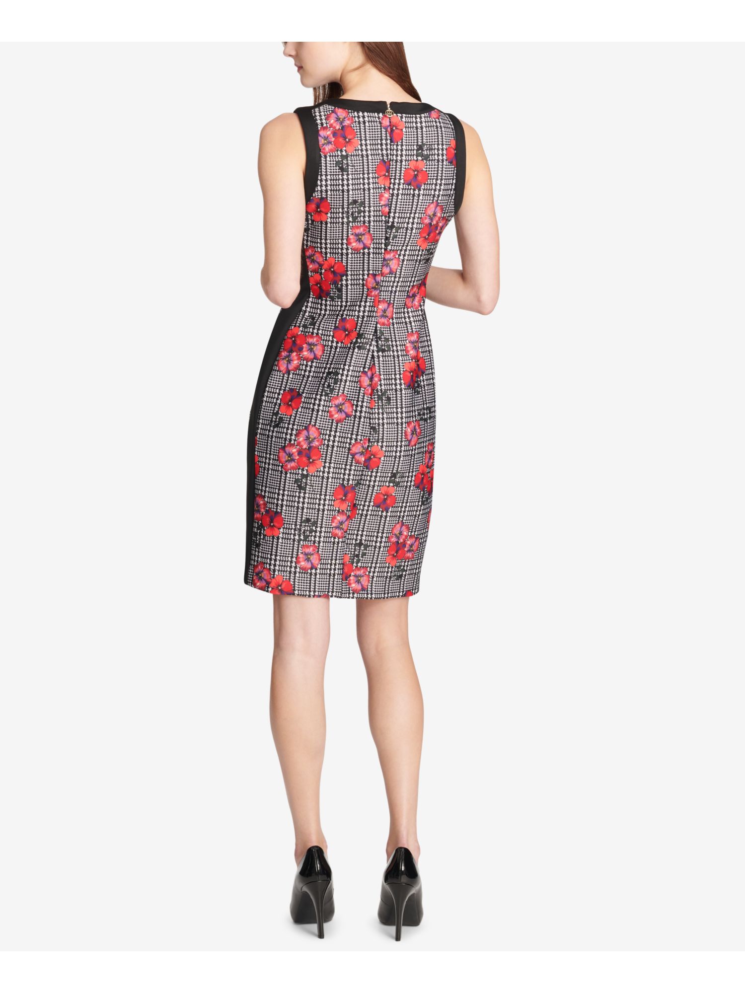 TOMMY HILFIGER $129 Womens New 1022 Black Plaid Floral Print Sheath Dress 6 B+B | eBay