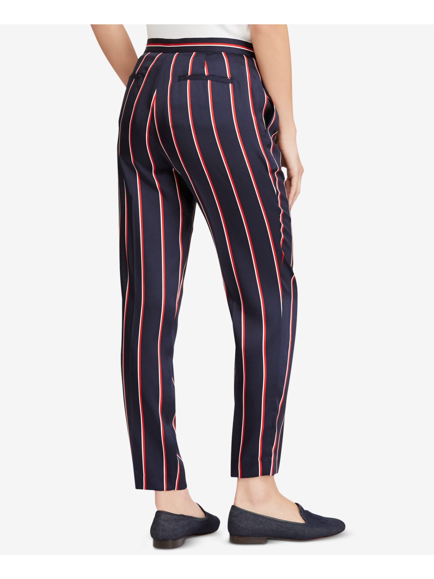 RALPH LAUREN 115 Womens Navy Striped Multi Twill Straight Leg Pants 12
