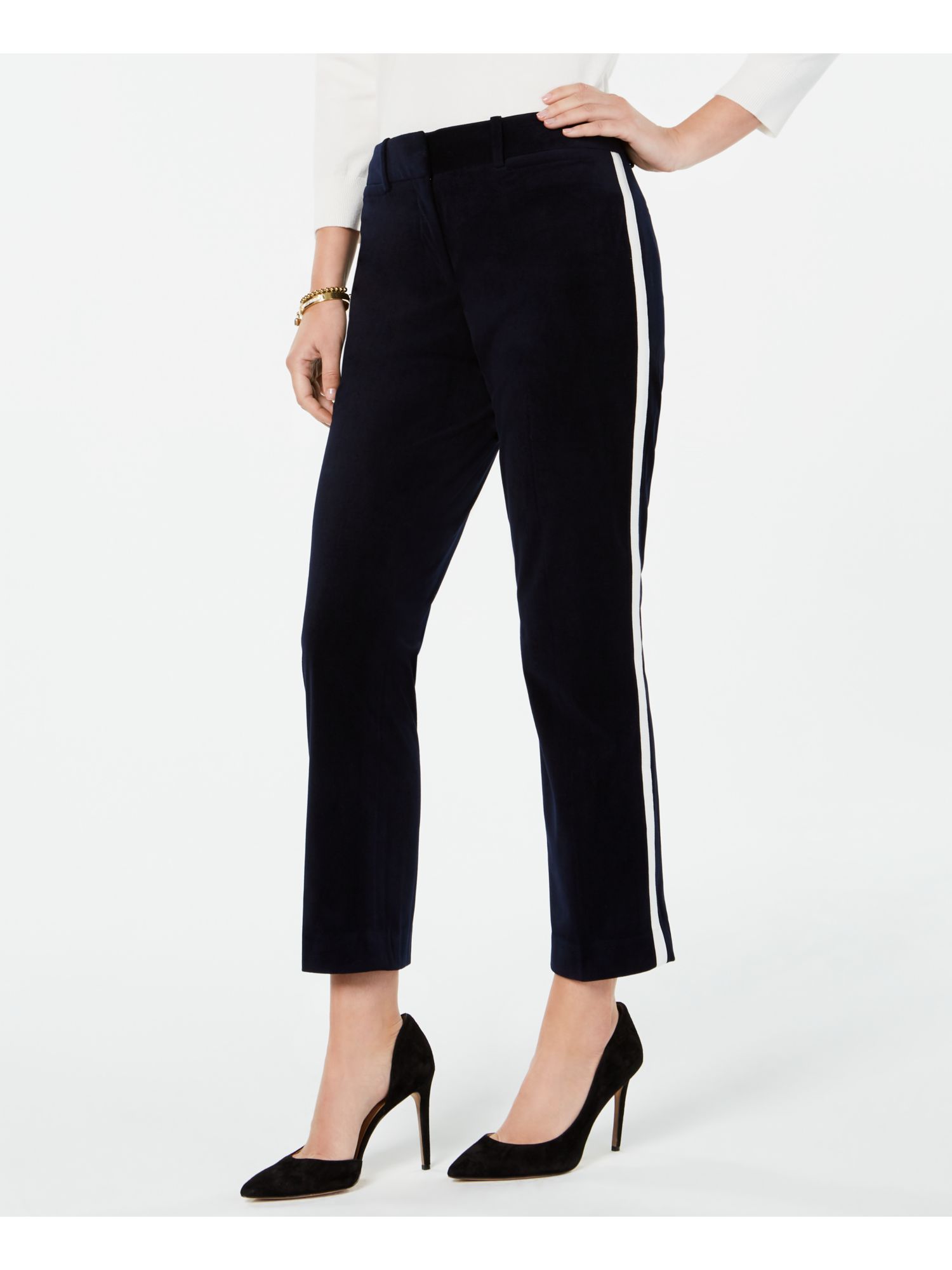 TOMMY HILFIGER NEW Women/'s Plus Size Velvet Varsity-stripe Casual Pants TEDO