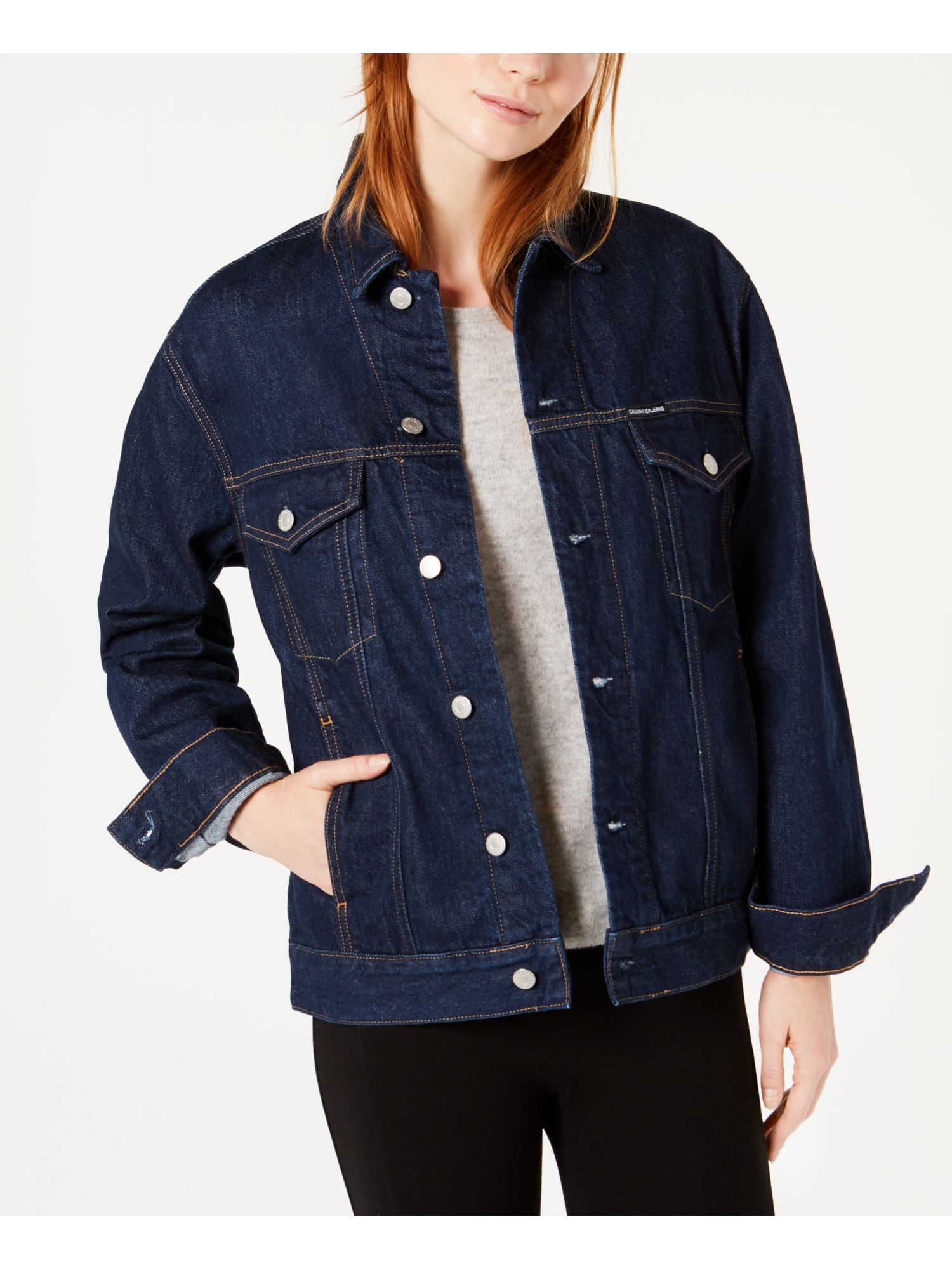 CALVIN KLEIN Womens Navy Denim Trucker Casual Jacket M eBay