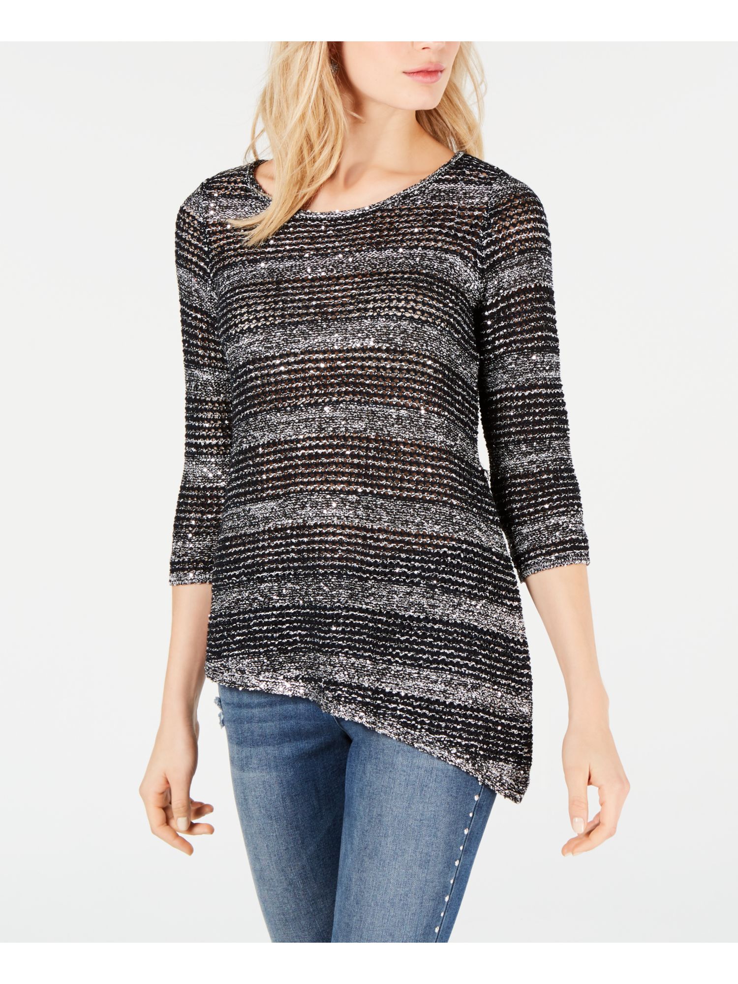 INC 79 Womens New Black Sequined 3/4 Sleeve Sweater L B+B eBay