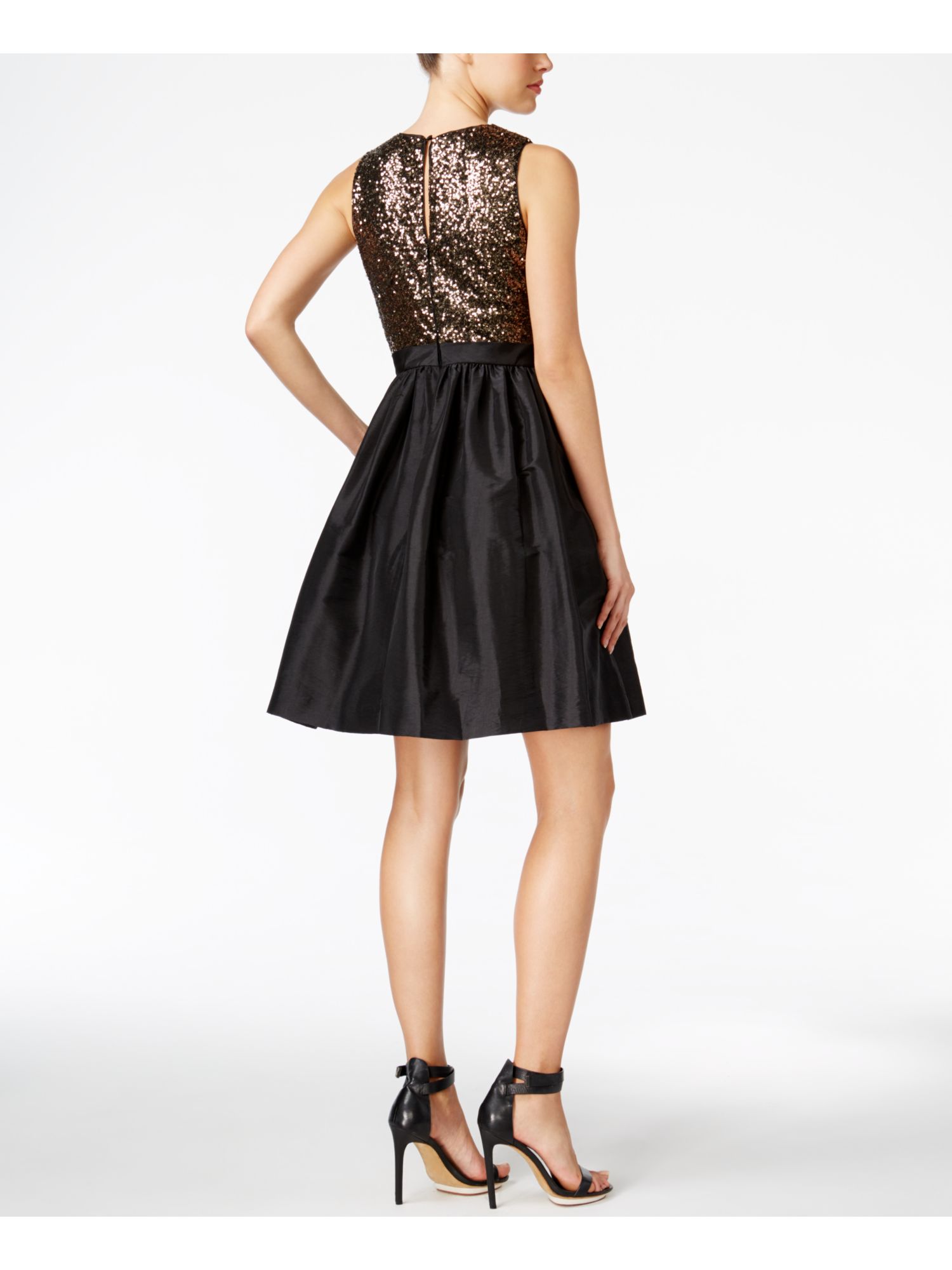 CALVIN KLEIN Womens Black Sequined Below The Knee ALine Prom Dress 10