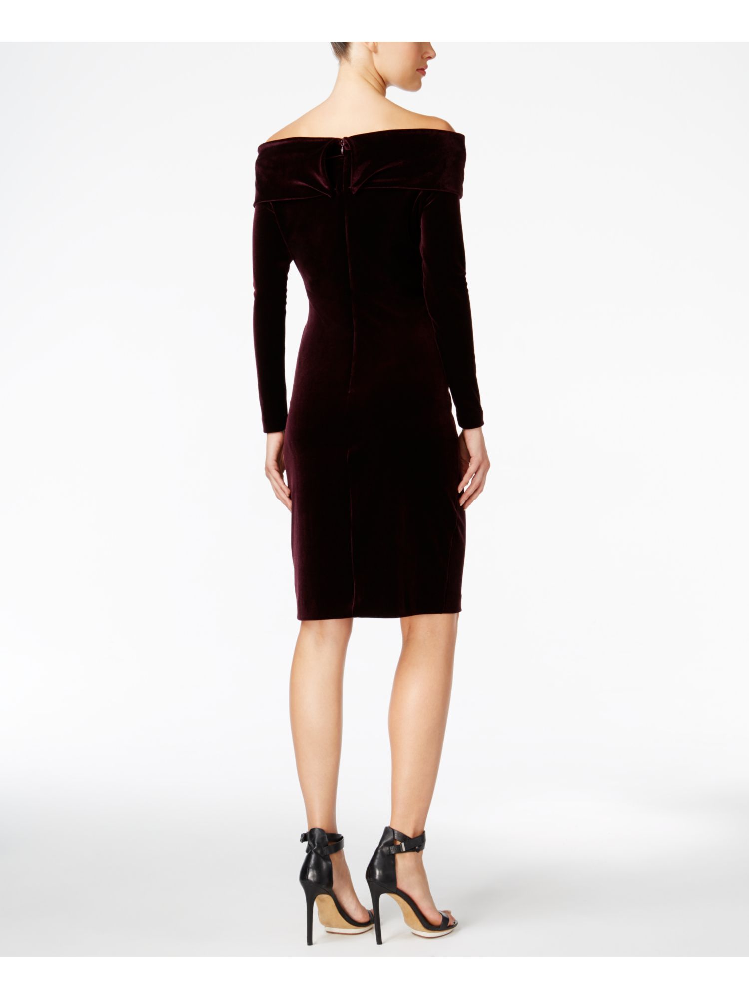 CALVIN KLEIN 129 Womens New 1407 Burgundy Velvet Long Sleeve Dress 14