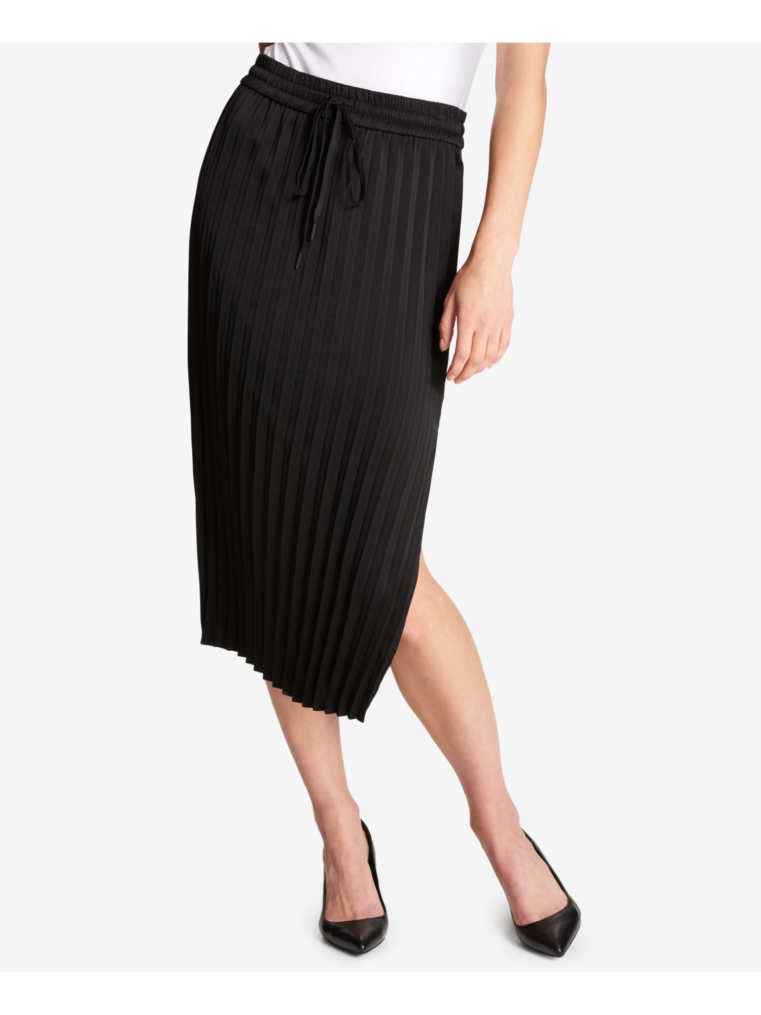 DKNY 149 Womens New 1081 Black Slitted Ribbed Accordion Pleat Skirt M B+B eBay