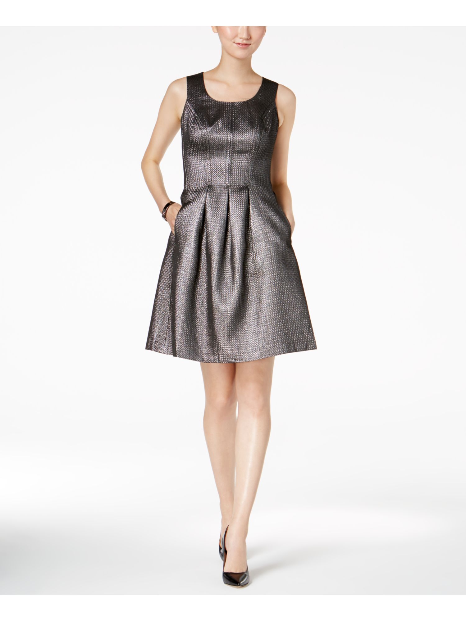 NINE WEST 89 Womens New 1300 Silver Metallic Pleated Fit + Flare Dress
