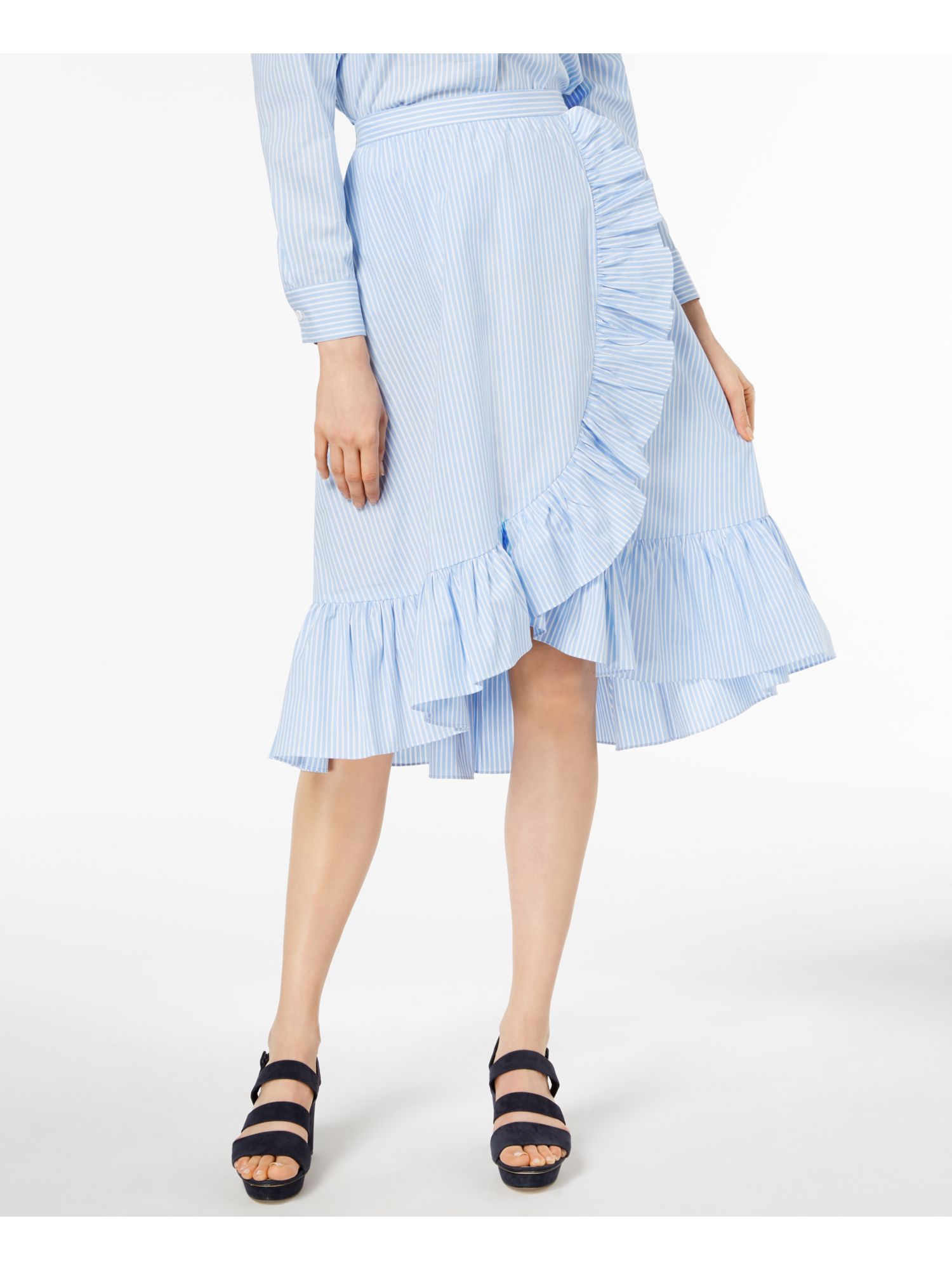 JILL STUART 119 Womens New 1227 Light Blue Ruffled Midi Faux Wrap Skirt 12 B+B eBay