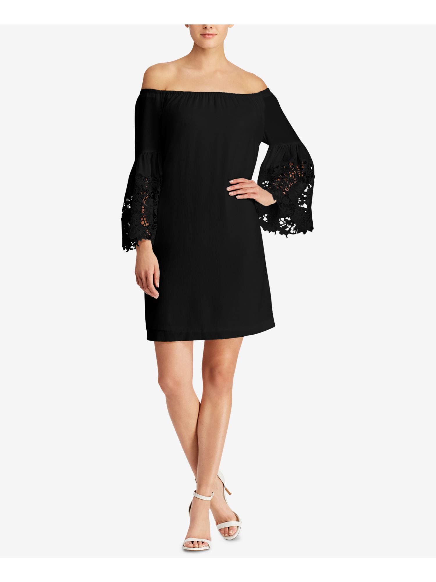 RALPH LAUREN $150 Womens Black Lace Crepe Bell Sleeve Shift Dress 4 B+B 789022497905 | eBay