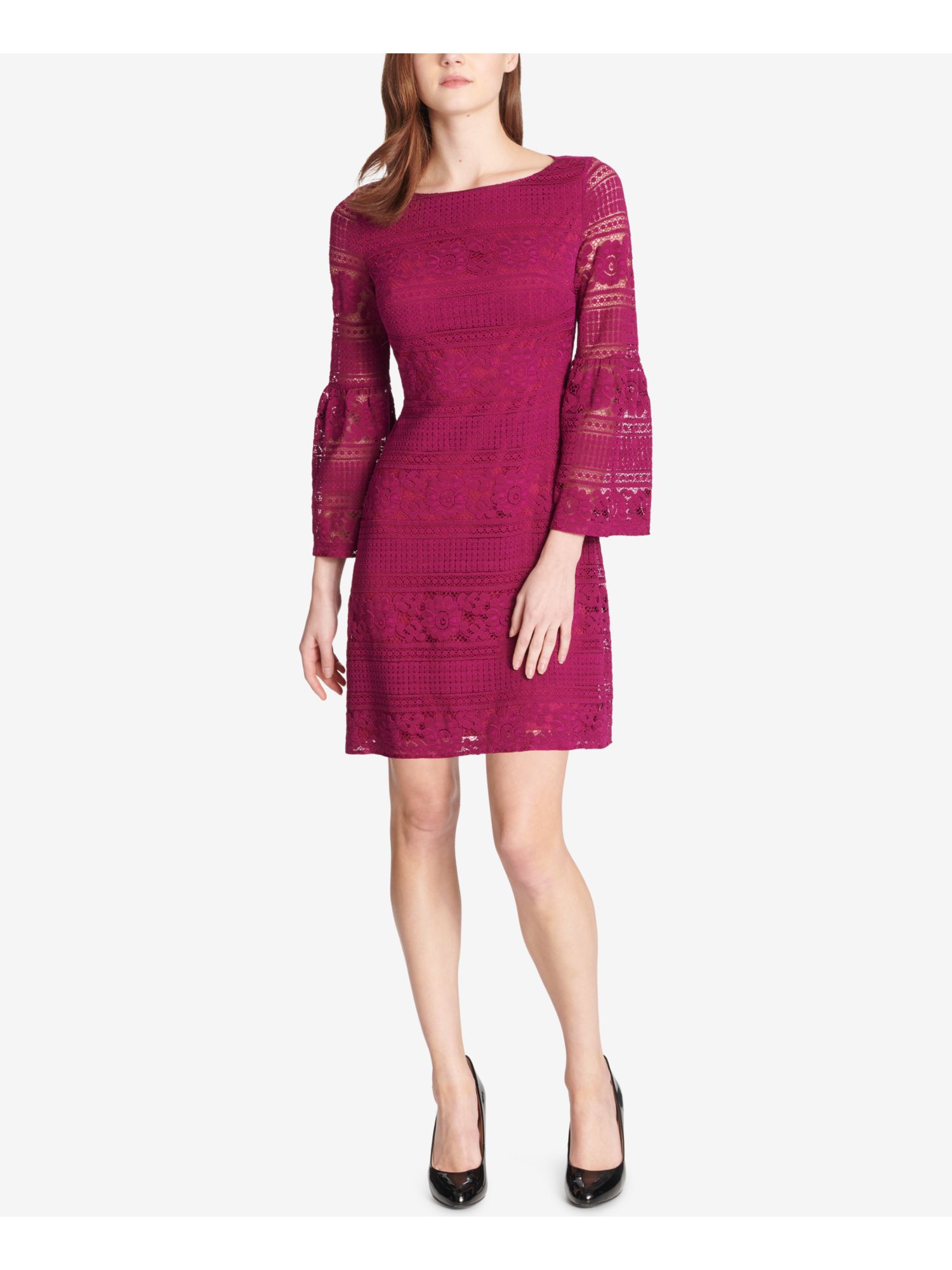 TOMMY HILFIGER $139 Womens Purple Botanical Lace Bell Sleeve A-Line Dress 18 B+B | eBay