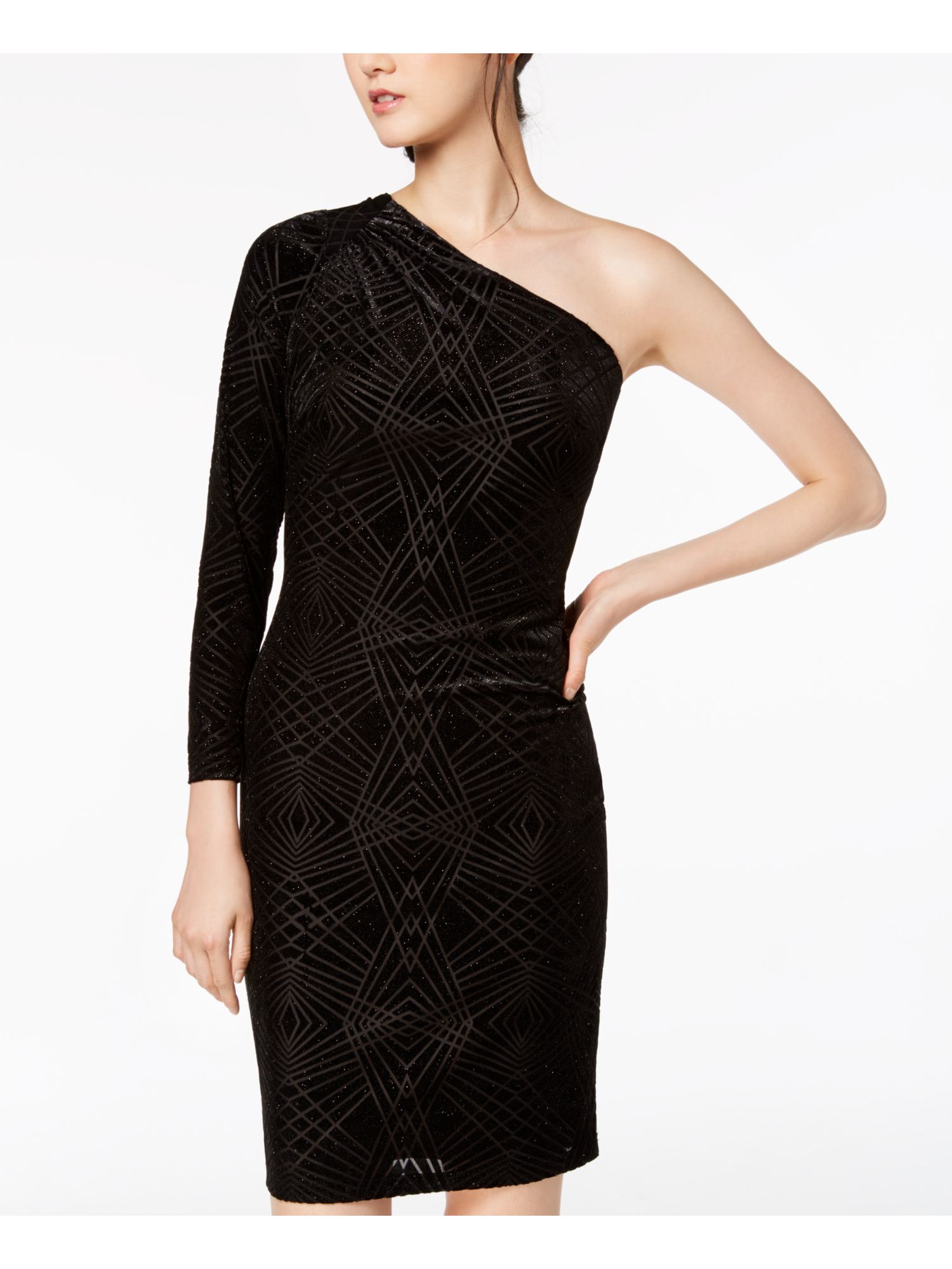 CALVIN KLEIN Womens Black Glitter One Shoulder Sheath Cocktail Dress 10 | eBay